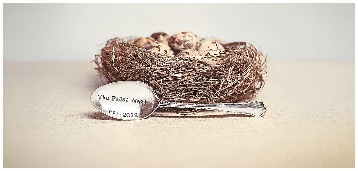 The Faded Nest, stamped spoon with a birds nest