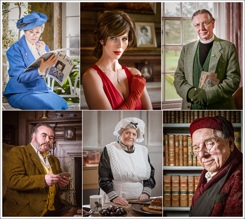 Six Cluedo characters in Mystery at the Mansion